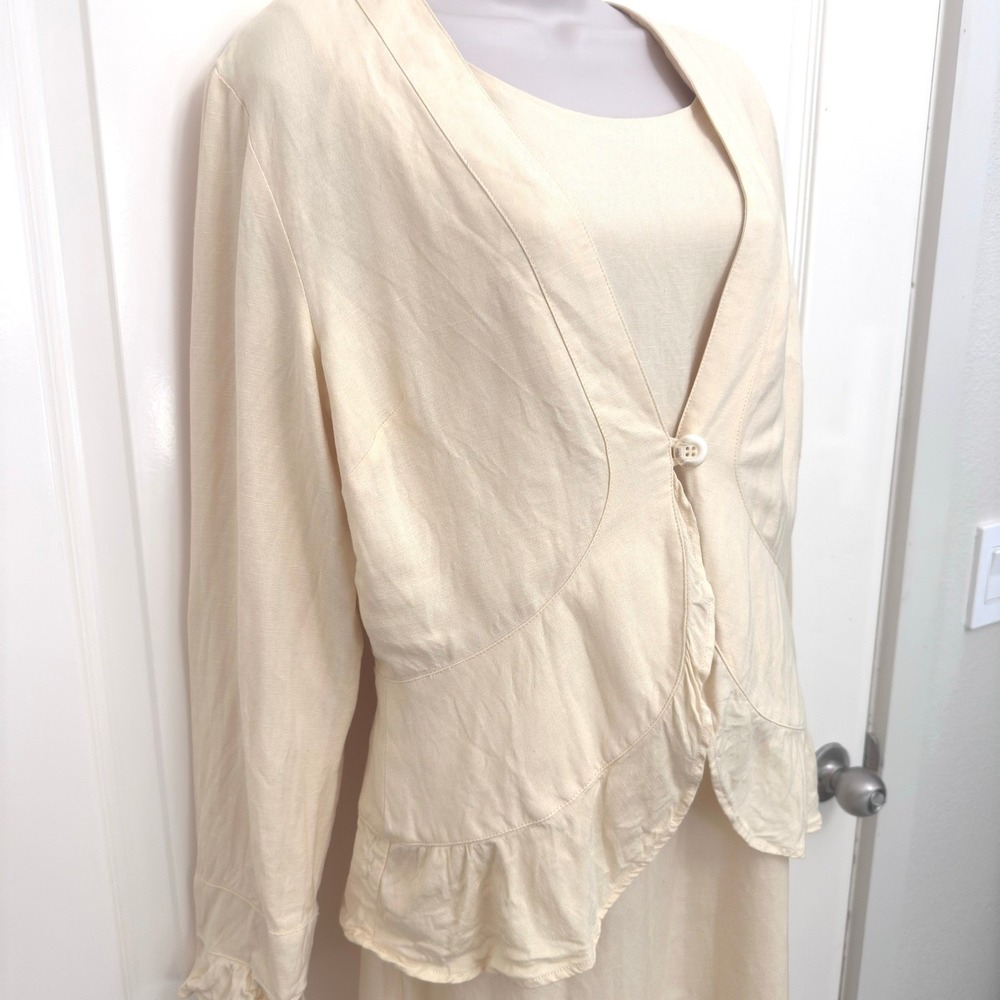 Coldwater Creek Womens 10 Butter Yellow Linen Dress Jacket Suit Ruffle